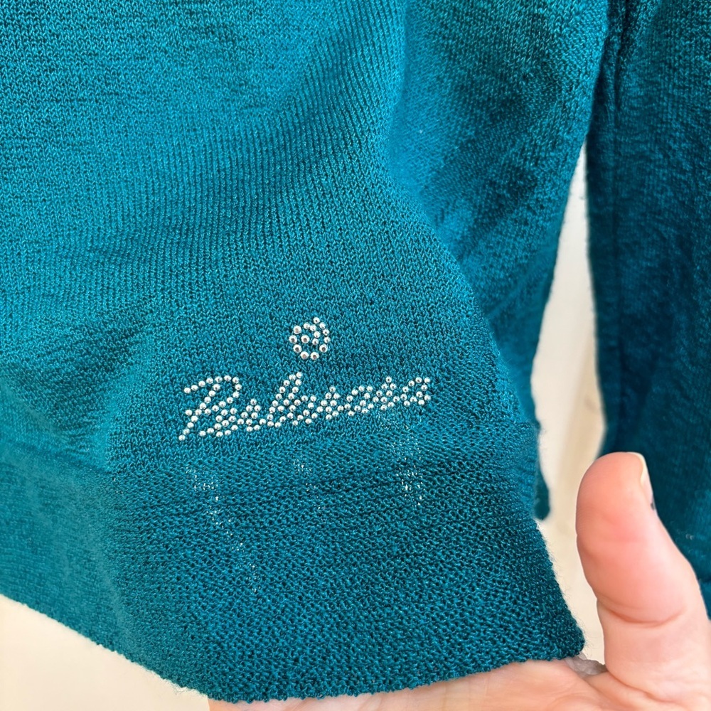 Womens Blue Green Knit Sweater Size Large Coastal Grandma Resort Travel Italian - Picture 2 of 12